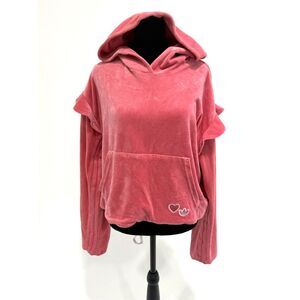 Adidas pink velour ruffle hoodie Y2K